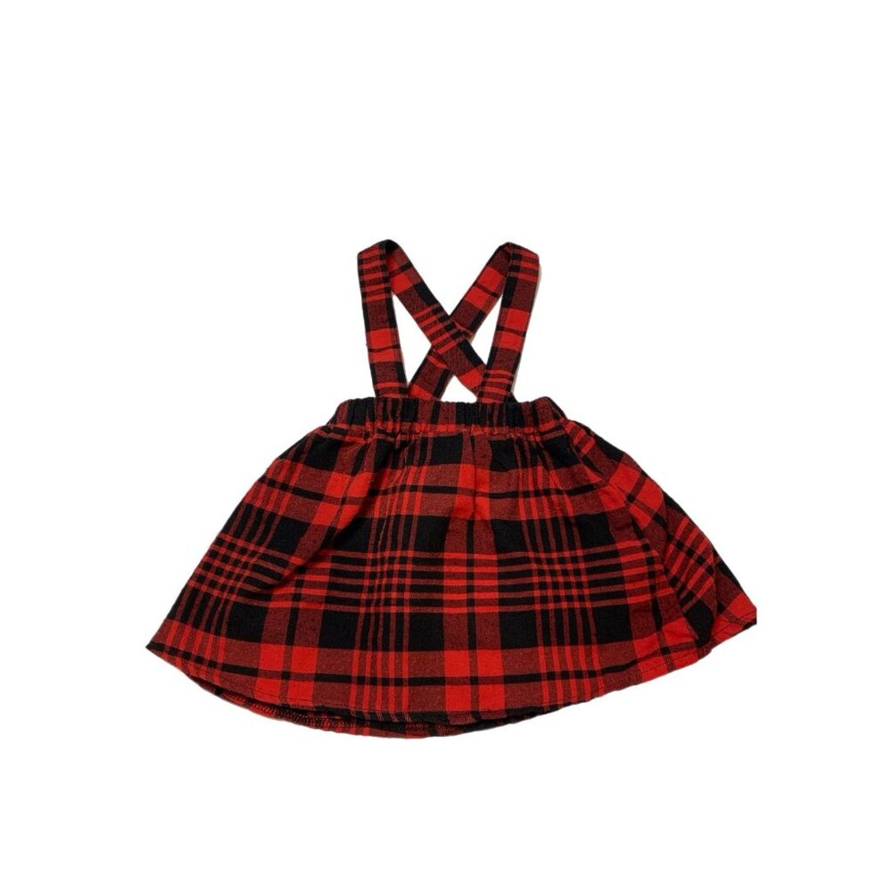 Boutique Girls Red Black Plaid Suspender Shirt Pinnie 2T